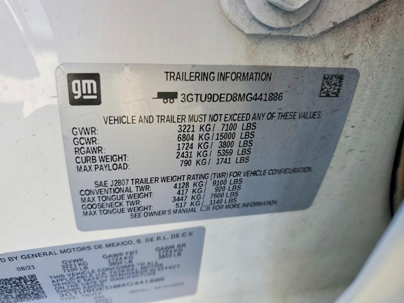 Продаж на аукціоні авто 2021 Gmc Sierra, vin: 3GTU9DED8MG441886, номер лоту: 49905416
