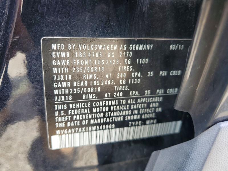 51354806 :رقم المزاد ، WVGAV7AX1BW549969 vin ، 2011 Volkswagen Tiguan مزاد بيع