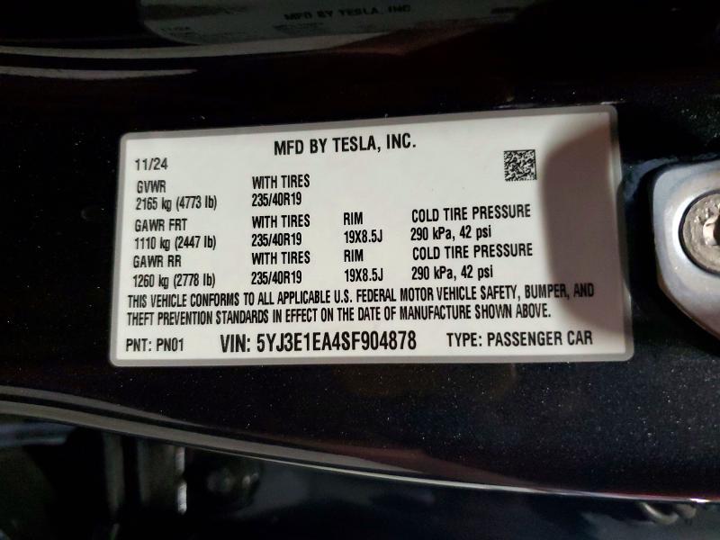 48992686 :رقم المزاد ، 5YJ3E1EA4SF904878 vin ، 2025 Tesla Model 3 مزاد بيع