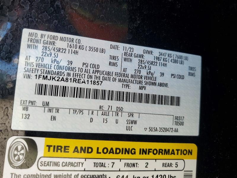 2024 Ford Expedition მანქანა იყიდება აუქციონზე, vin: 1FMJK2A81REA11857, აუქციონის ნომერი: 48385996
