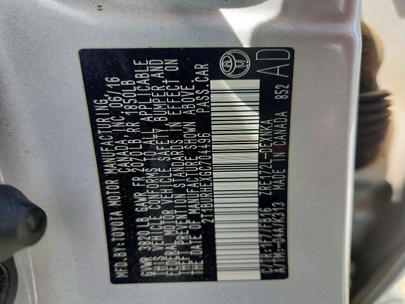 Продаж на аукціоні авто 2016 Toyota Corolla, vin: 2T1BURHEXGC704496, номер лоту: 51541866