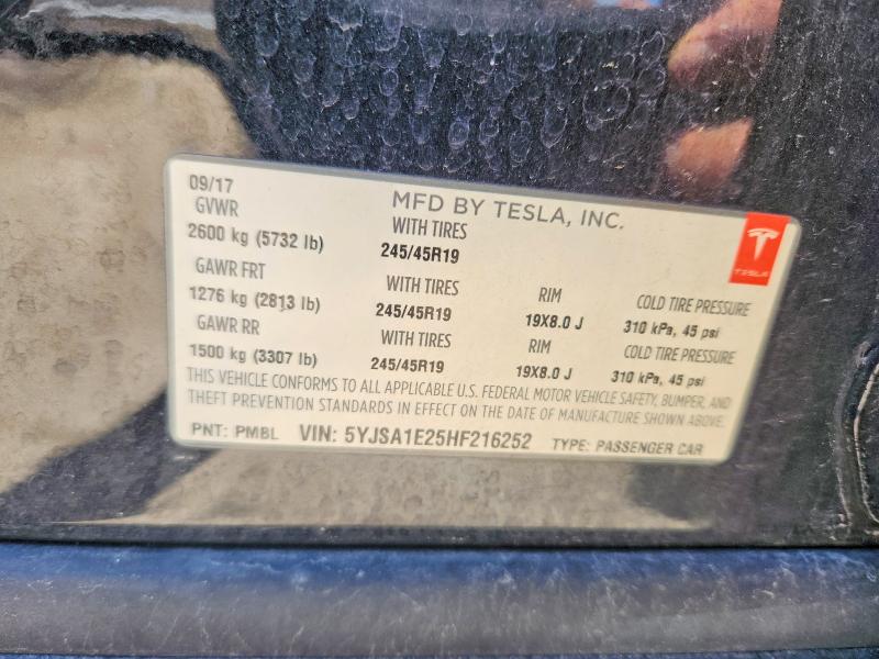 Aukcja sprzedaży 2017 Tesla Mdl S, vin: 5YJSA1E25HF216252, numer aukcji: 51703766