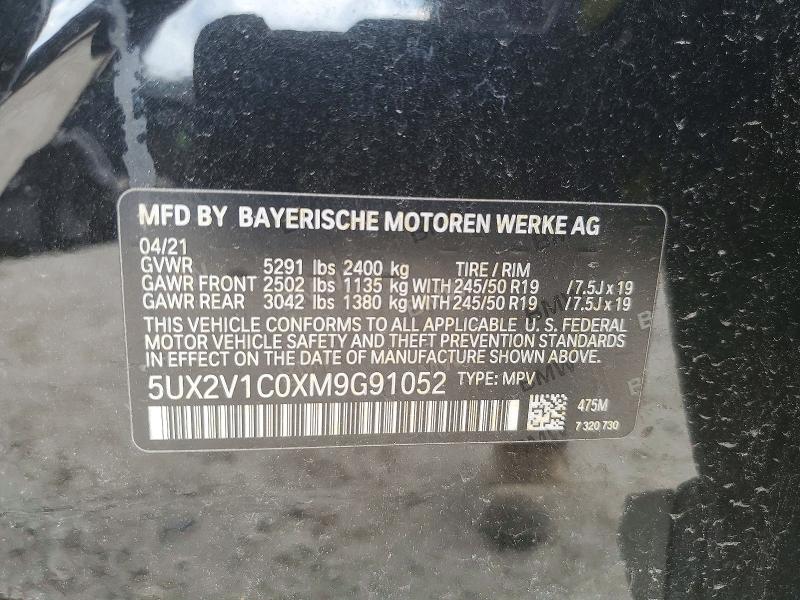 2021 Bmw X4 მანქანა იყიდება აუქციონზე, vin: 5UX2V1C0XM9G91052, აუქციონის ნომერი: 50933296