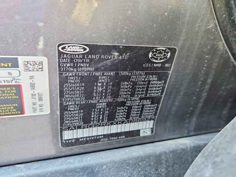 49031556 :رقم المزاد ، SALRG2RKXKA086927 vin ، 2019 Land Rover Discovery مزاد بيع