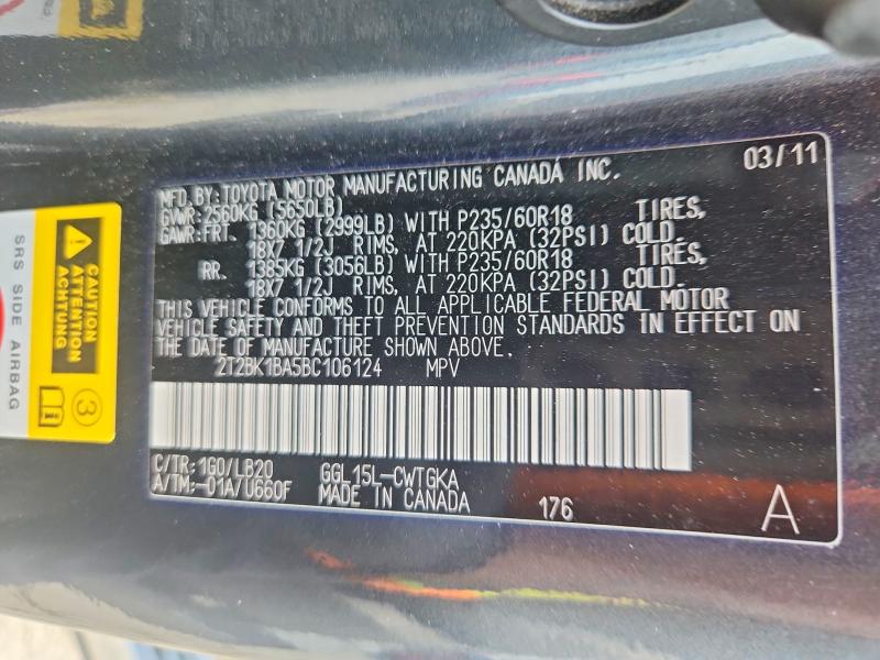 51678876 :رقم المزاد ، 2T2BK1BA5BC106124 vin ، 2011 Lexus Rx مزاد بيع