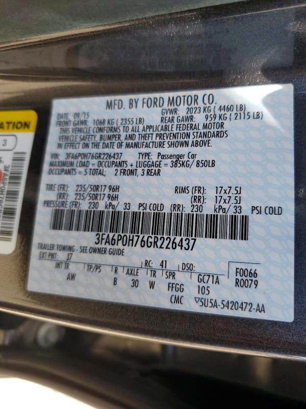 Продажа на аукционе авто 2016 Ford Fusion, vin: 3FA6P0H76GR226437, номер лота: 51461386