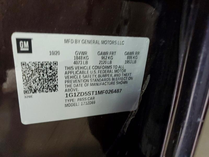 Продажа на аукционе авто 2021 Chevrolet Malibu, vin: 1G1ZD5ST1MF026487, номер лота: 51723566