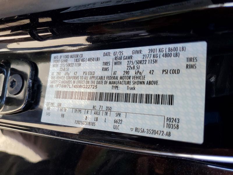 2025 Ford F150 მანქანა იყიდება აუქციონზე, vin: 1FT6W7L74SWG22725, აუქციონის ნომერი: 51179836