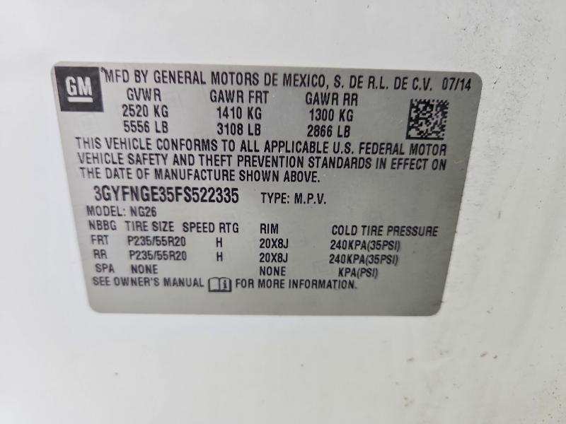 Aukcja sprzedaży 2015 Cadillac Srx, vin: 3GYFNGE35FS522335, numer aukcji: 51558186