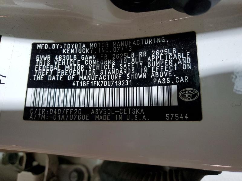 2013 Toyota Camry მანქანა იყიდება აუქციონზე, vin: 4T1BF1FK7DU719231, აუქციონის ნომერი: 48828426