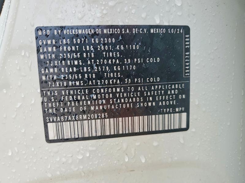 2024 Volkswagen Tiguan მანქანა იყიდება აუქციონზე, vin: 3VVAB7AX8RM208285, აუქციონის ნომერი: 50679596