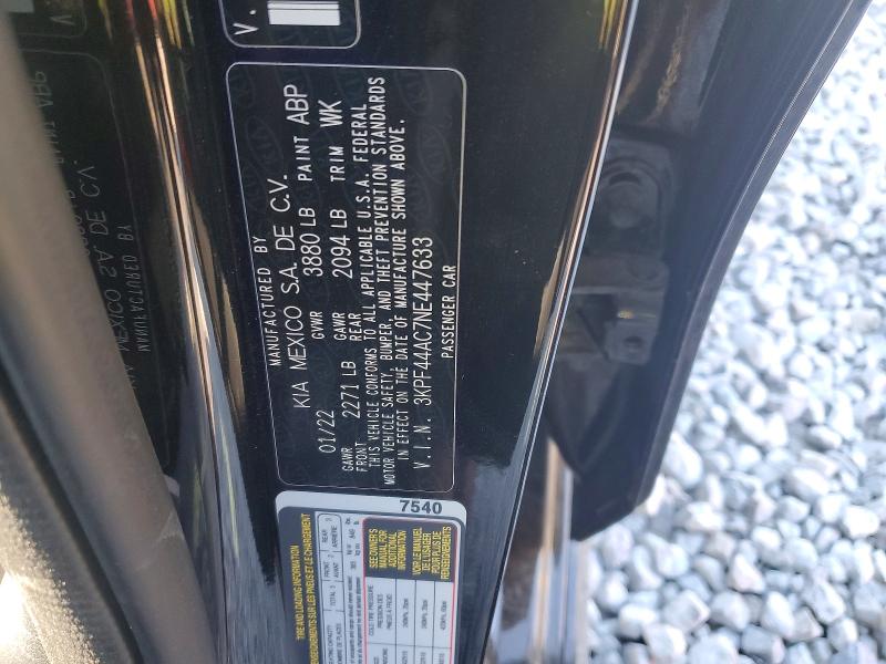 2022 Kia Forte მანქანა იყიდება აუქციონზე, vin: 3KPF44AC7NE447633, აუქციონის ნომერი: 50168076