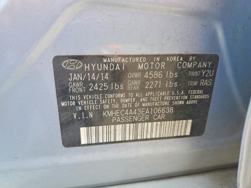 41625066 :رقم المزاد ، KMHEC4A43EA106638 vin ، 2014 Hyundai Sonata Hybrid مزاد بيع