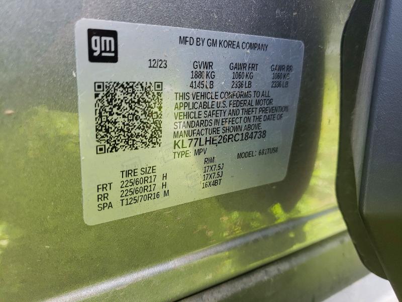 2024 Chevrolet Trax მანქანა იყიდება აუქციონზე, vin: KL77LHE26RC184738, აუქციონის ნომერი: 49219156