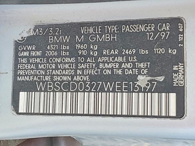 Продажа на аукционе авто 1998 Bmw M3, vin: WBSCD0327WEE13197, номер лота: 51544556