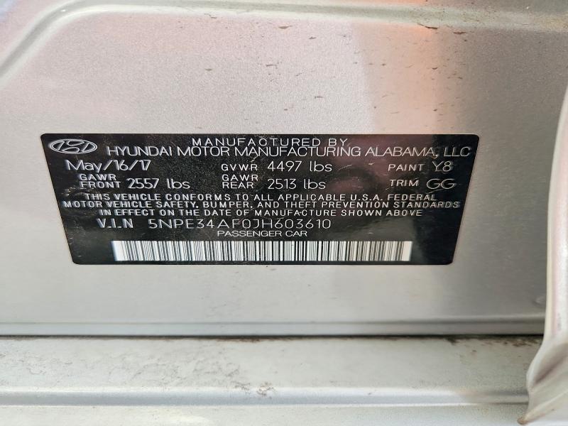 2018 Hyundai Sonata მანქანა იყიდება აუქციონზე, vin: 5NPE34AF0JH603610, აუქციონის ნომერი: 51858656