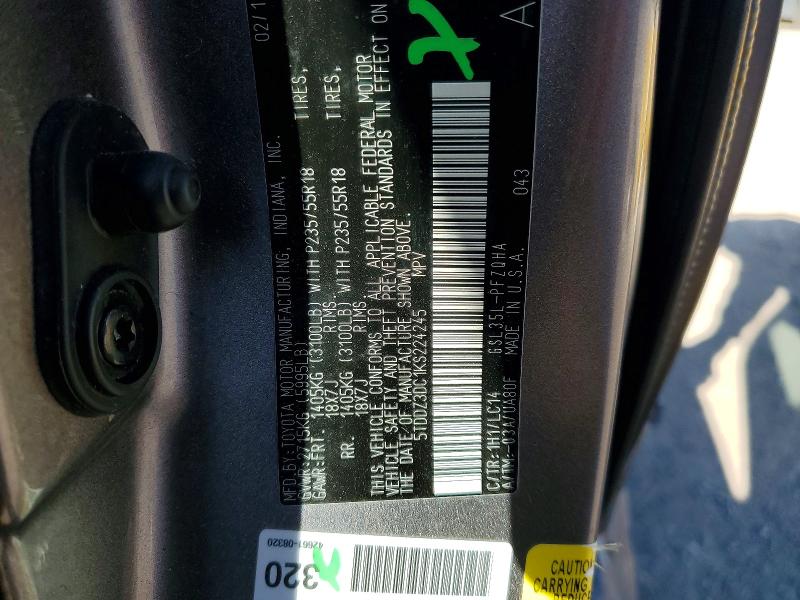 2019 Toyota Sienna მანქანა იყიდება აუქციონზე, vin: 5TDDZ3DC1KS224245, აუქციონის ნომერი: 49943406