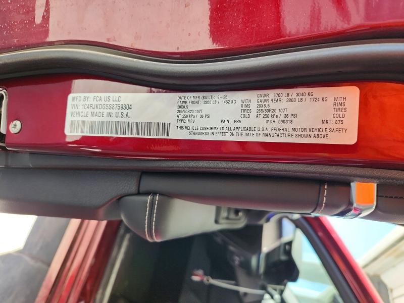 2025 Jeep Grand Cherokee მანქანა იყიდება აუქციონზე, vin: 1C4RJKDG5S8759304, აუქციონის ნომერი: 51004196