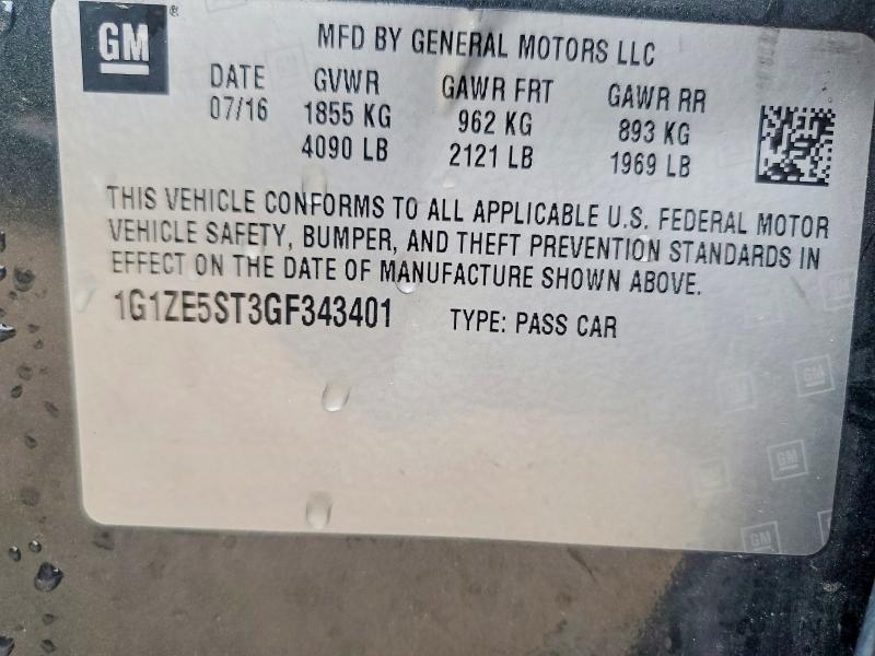 50424046 :رقم المزاد ، 1G1ZE5ST3GF343401 vin ، 2016 Chevrolet Malibu مزاد بيع