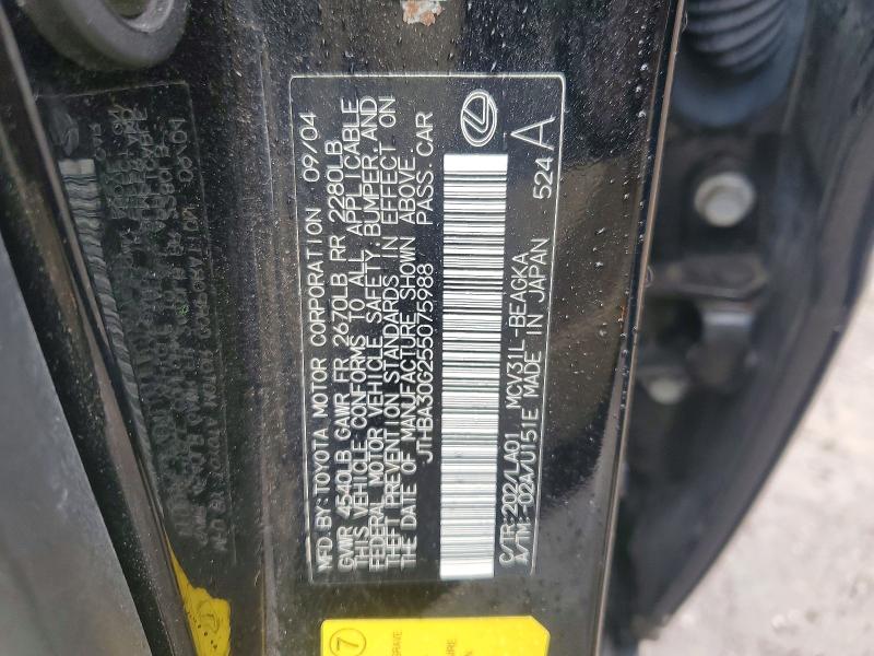 Aukcja sprzedaży 2005 Lexus Es, vin: JTHBA30G255075988, numer aukcji: 51197486
