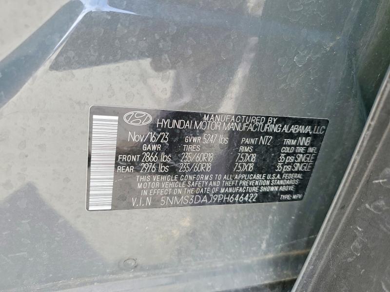 2023 Hyundai Santa Fe მანქანა იყიდება აუქციონზე, vin: 5NMS3DAJ9PH646422, აუქციონის ნომერი: 49287276