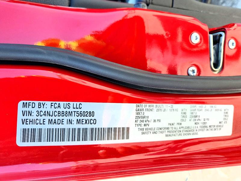 50067156 :رقم المزاد ، 3C4NJCBB8MT560280 vin ، 2021 Jeep Compass مزاد بيع