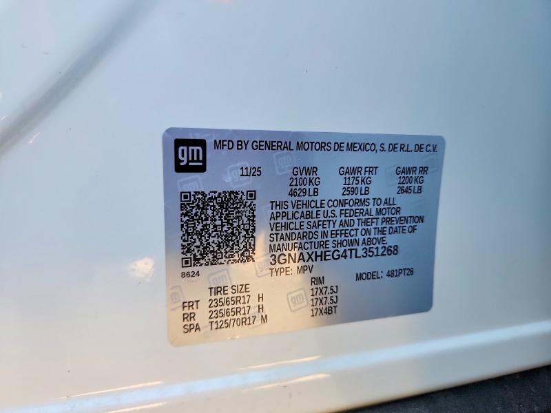 Aukcja sprzedaży 2026 Chevrolet Equinox, vin: 3GNAXHEG4TL351268, numer aukcji: 50511486