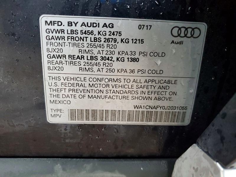 2018 Audi Q5 მანქანა იყიდება აუქციონზე, vin: WA1CNAFY0J2031055, აუქციონის ნომერი: 48018906