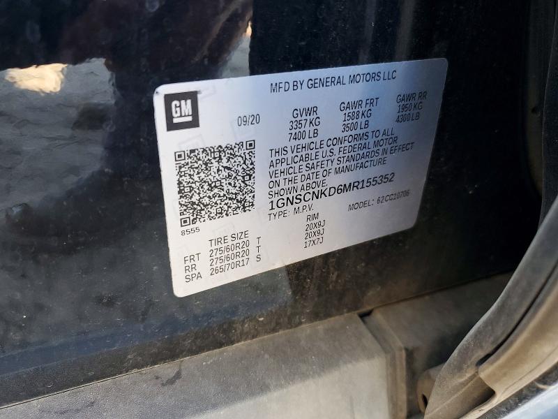 51551076 :رقم المزاد ، 1GNSCNKD6MR155352 vin ، 2021 Chevrolet Tahoe مزاد بيع
