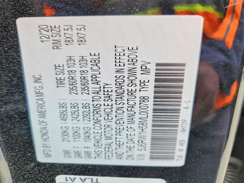 2021 Honda Cr-v მანქანა იყიდება აუქციონზე, vin: 5J6RW1H58ML000788, აუქციონის ნომერი: 50816586