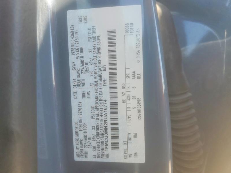 2024 Ford Escape მანქანა იყიდება აუქციონზე, vin: 1FMCU0MN2RUA16774, აუქციონის ნომერი: 49057196
