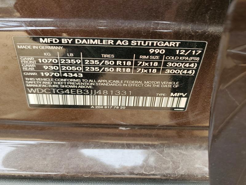 Aukcja sprzedaży 2018 Mercedes-benz Gla, vin: WDCTG4EB3JJ481331, numer aukcji: 50326676