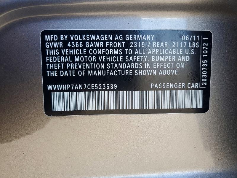Aukcja sprzedaży 2012 Volkswagen Cc, vin: WVWHP7AN7CE523539, numer aukcji: 50976936