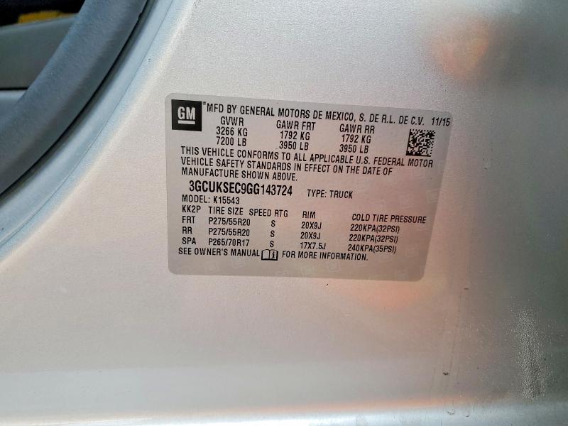 2016 Chevrolet Silverado მანქანა იყიდება აუქციონზე, vin: 3GCUKSEC9GG143724, აუქციონის ნომერი: 48605736