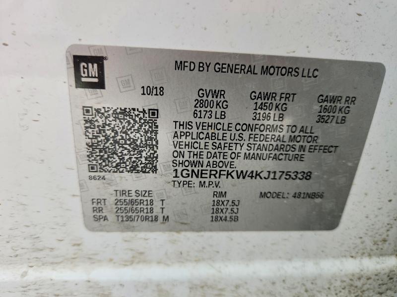Aukcja sprzedaży 2019 Chevrolet Traverse, vin: 1GNERFKW4KJ175338, numer aukcji: 51474266