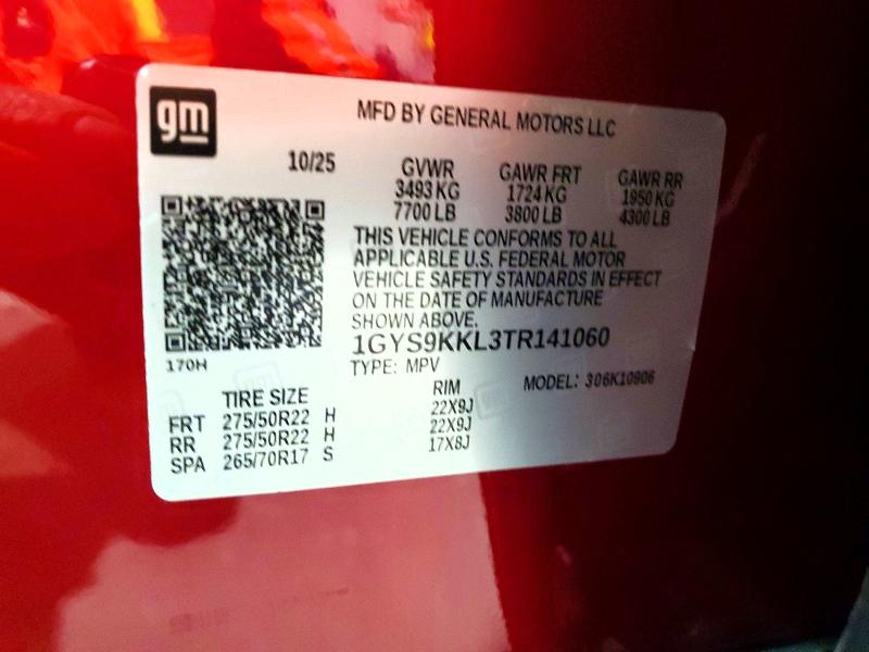 Продаж на аукціоні авто 2026 Cadillac Escalade, vin: 1GYS9KKL3TR141060, номер лоту: 50829866