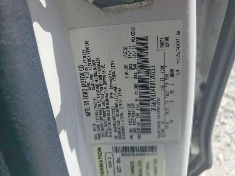 50502106 :رقم المزاد ، 3FA6P0LU4KR120221 vin ، 2019 Ford Fusion مزاد بيع