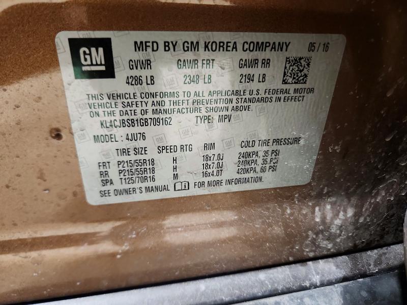 Продаж на аукціоні авто 2016 Buick Encore, vin: KL4CJBSB1GB709162, номер лоту: 50358506