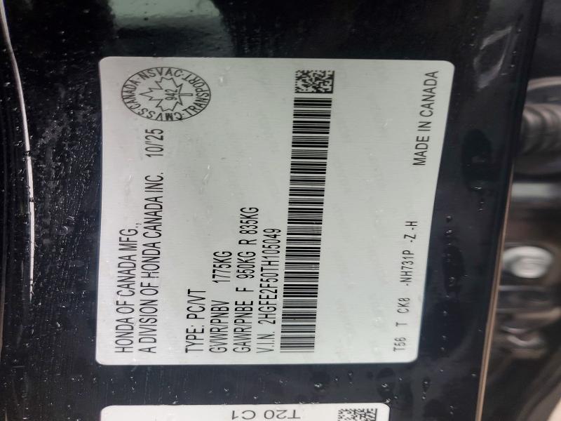 49897966 :رقم المزاد ، 2HGFE2F50TH105049 vin ، 2026 Honda Civic مزاد بيع