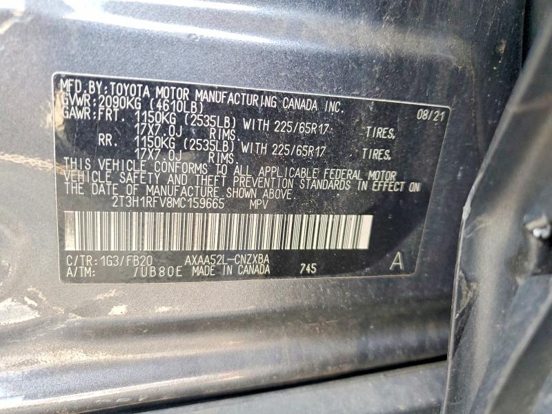 50833776 :رقم المزاد ، 2T3H1RFV8MC159665 vin ، 2021 Toyota Rav4 مزاد بيع