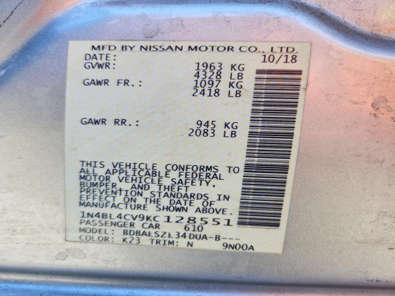 Aukcja sprzedaży 2019 Nissan Altima, vin: 1N4BL4CV9KC128551, numer aukcji: 50749516