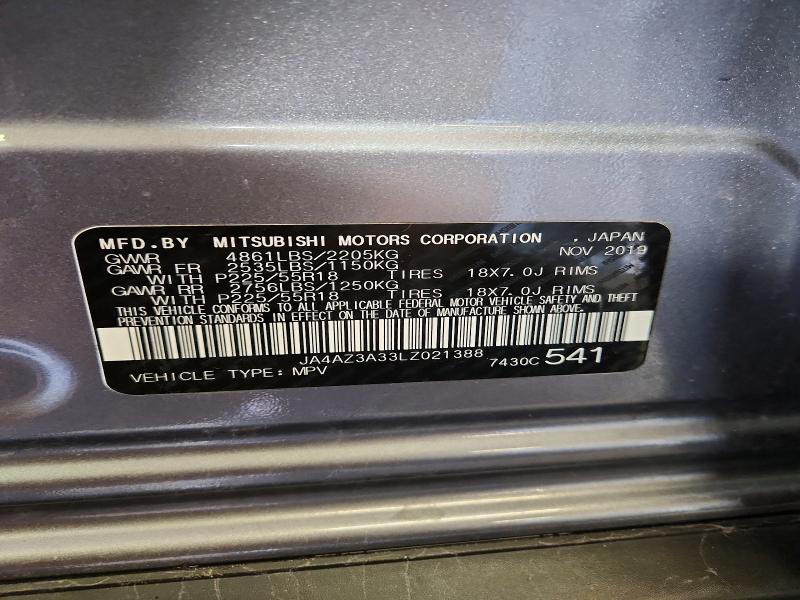 48772186 :رقم المزاد ، JA4AZ3A33LZ021388 vin ، 2020 Mitsubishi Outlander مزاد بيع