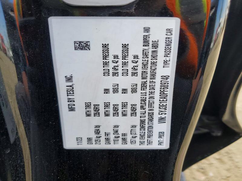 Aukcja sprzedaży 2023 Tesla Model 3, vin: 5YJ3E1EA0PF689748, numer aukcji: 51110456
