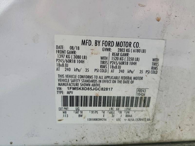 Aukcja sprzedaży 2018 Ford Explorer, vin: 1FM5K8D85JGC82817, numer aukcji: 49623506
