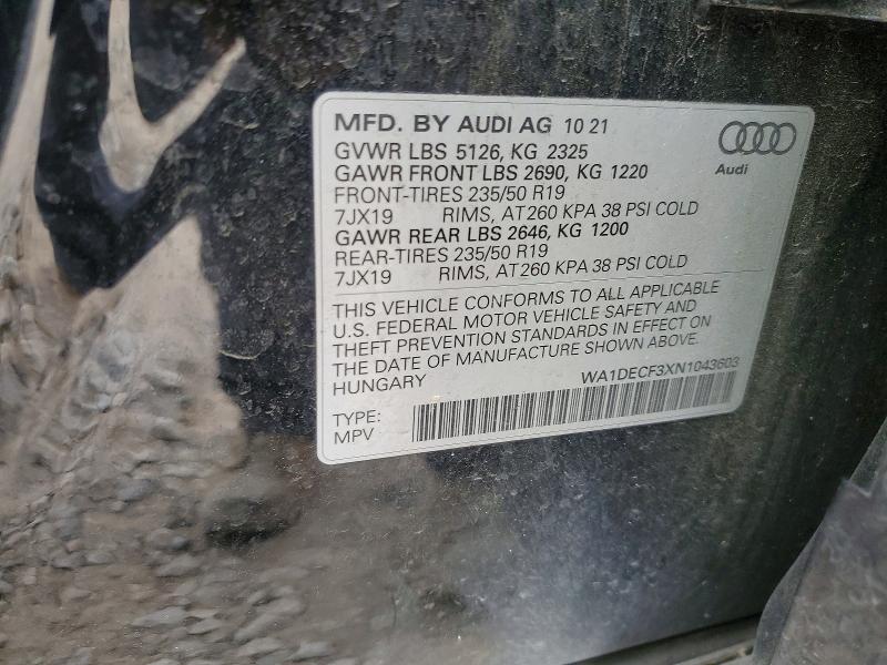 Продажа на аукционе авто 2022 Audi Q3, vin: WA1DECF3XN1043603, номер лота: 48588836