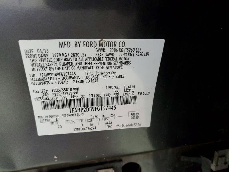 2015 Ford Taurus მანქანა იყიდება აუქციონზე, vin: 1FAHP2D89FG157445, აუქციონის ნომერი: 48294216