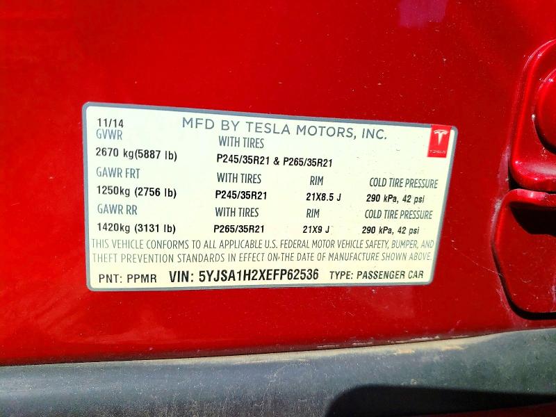 Продаж на аукціоні авто 2014 Tesla Model S, vin: 5YJSA1H2XEFP62536, номер лоту: 50173846
