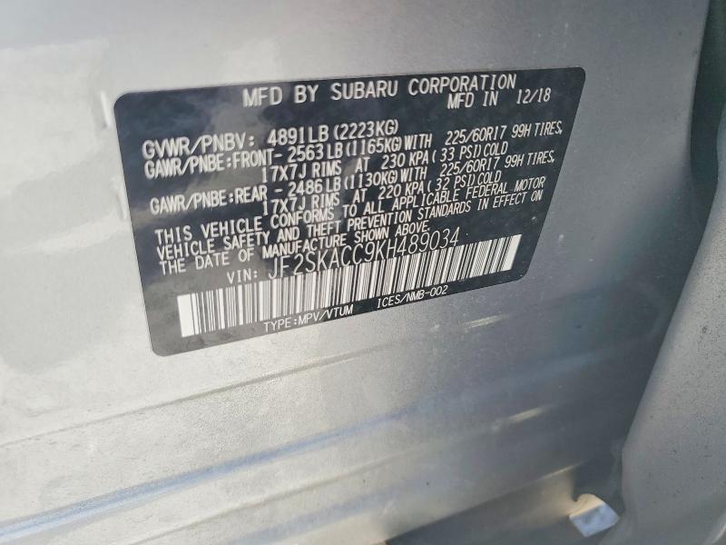 Aukcja sprzedaży 2019 Subaru Forester, vin: JF2SKACC9KH489034, numer aukcji: 50068626