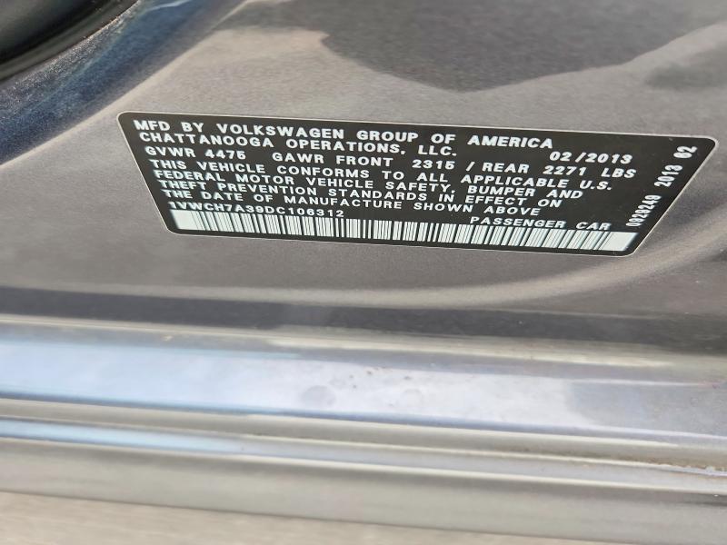 Aukcja sprzedaży 2013 Volkswagen Passat, vin: 1VWCH7A39DC106312, numer aukcji: 51149876
