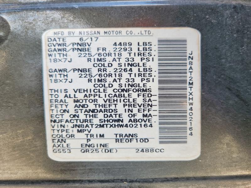 2017 Nissan Rogue მანქანა იყიდება აუქციონზე, vin: JN8AT2MTXHW402164, აუქციონის ნომერი: 49466176